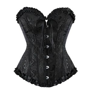 S - XL • Jacquard Lace Up Bustier Top Boned Overbust Corset • NWOT